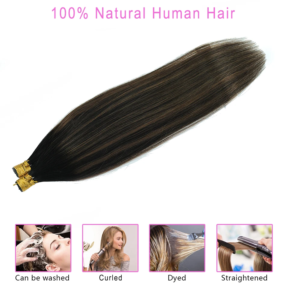 Itip Con Người Làm Tóc Nổi Bật 50 Sợi Keratin Viên Nâu Mix Bạch Kim Tóc Vàng Tôi Đầu Remy Tóc Thẳng Dính Đầu