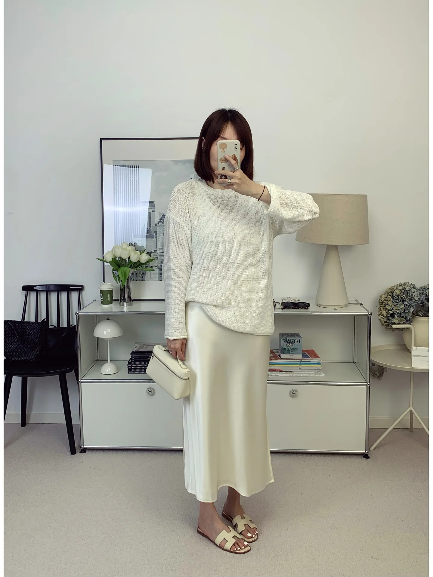 

Elegant Long Asymmetrical Satin Acetate Skirt High Waist A-Line Silken Draping Spring Summer New Arrival Women's Skirt
