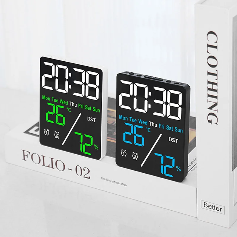 Multi-function Digital Alarm Clock Dual-alarms Week Date Temperature Humidity Display Brightness Adjustment Electronic Clock