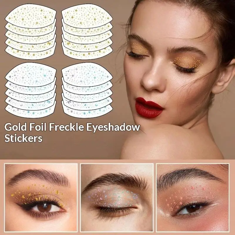 6pcs Hot Stamping Gold Silver Freckle Eye Shadow Patch Waterproof Temporary Eyebrown Stickers Tattoo for Women Party Face Makeu