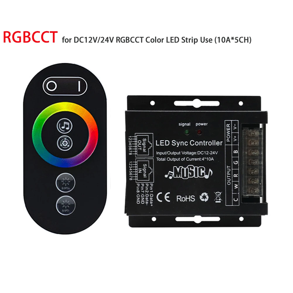 DC12V 24V LED Music Controller RJ45 Port Sync Touch Wireless Remote Dimmer For Single Color CCT RGB RGBW RGBCCT LED Strip Lights