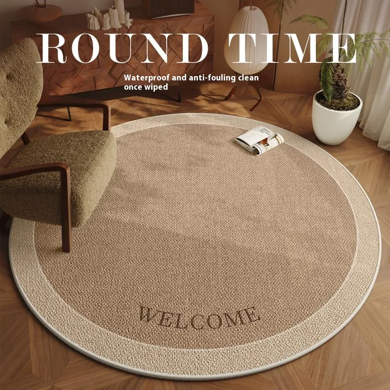 VIKAMA Retro Simple Round Carpet Loop Pile Soft Dirty Resistant Living Room Sofa Floor Mat Living Room Bedroom Bedside Blanket