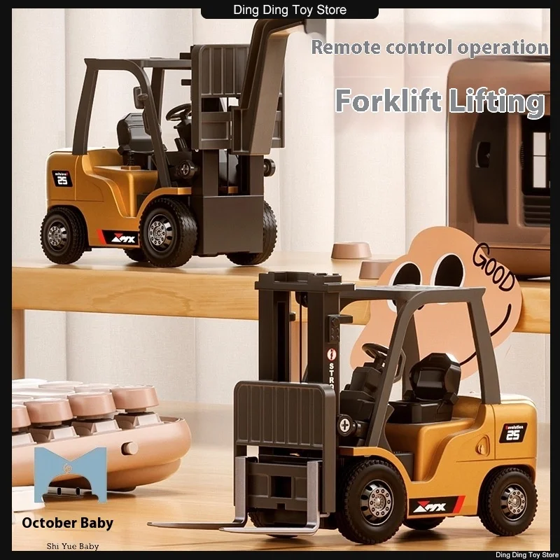 

1/64 Mini Forklift Toys Remote Control Excavator And Dump Truck Full Proportion Toy Set With Lights And Sounds For Adults Kids
