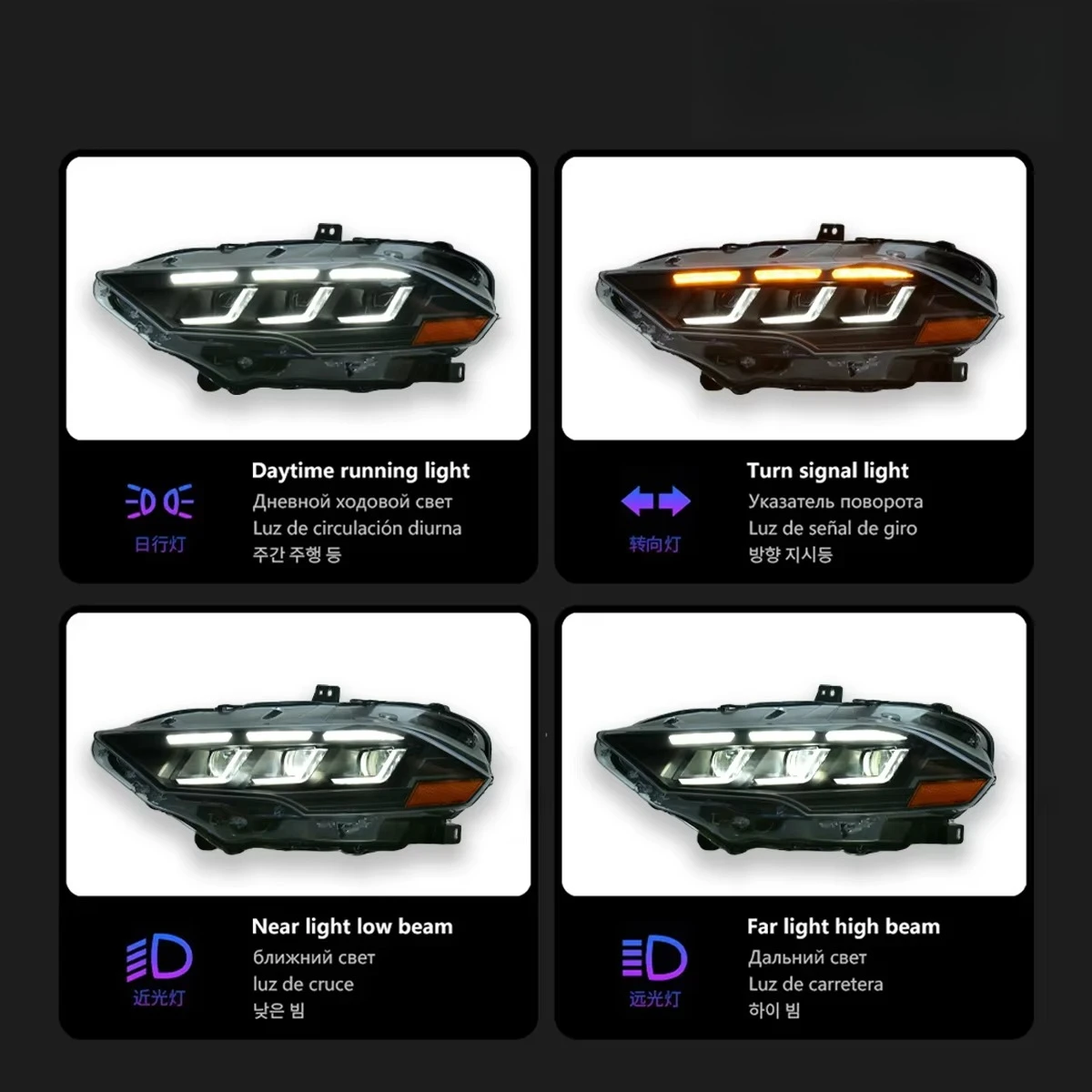 ไฟรถยนต์ TYPY สำหรับ Ford Mustang RGB 2018-2022 ไฟหน้า LED โปรเจคเตอร์ ไฟเดย์ไลท์ อุปกรณ์ตกแต่งรถยนต์