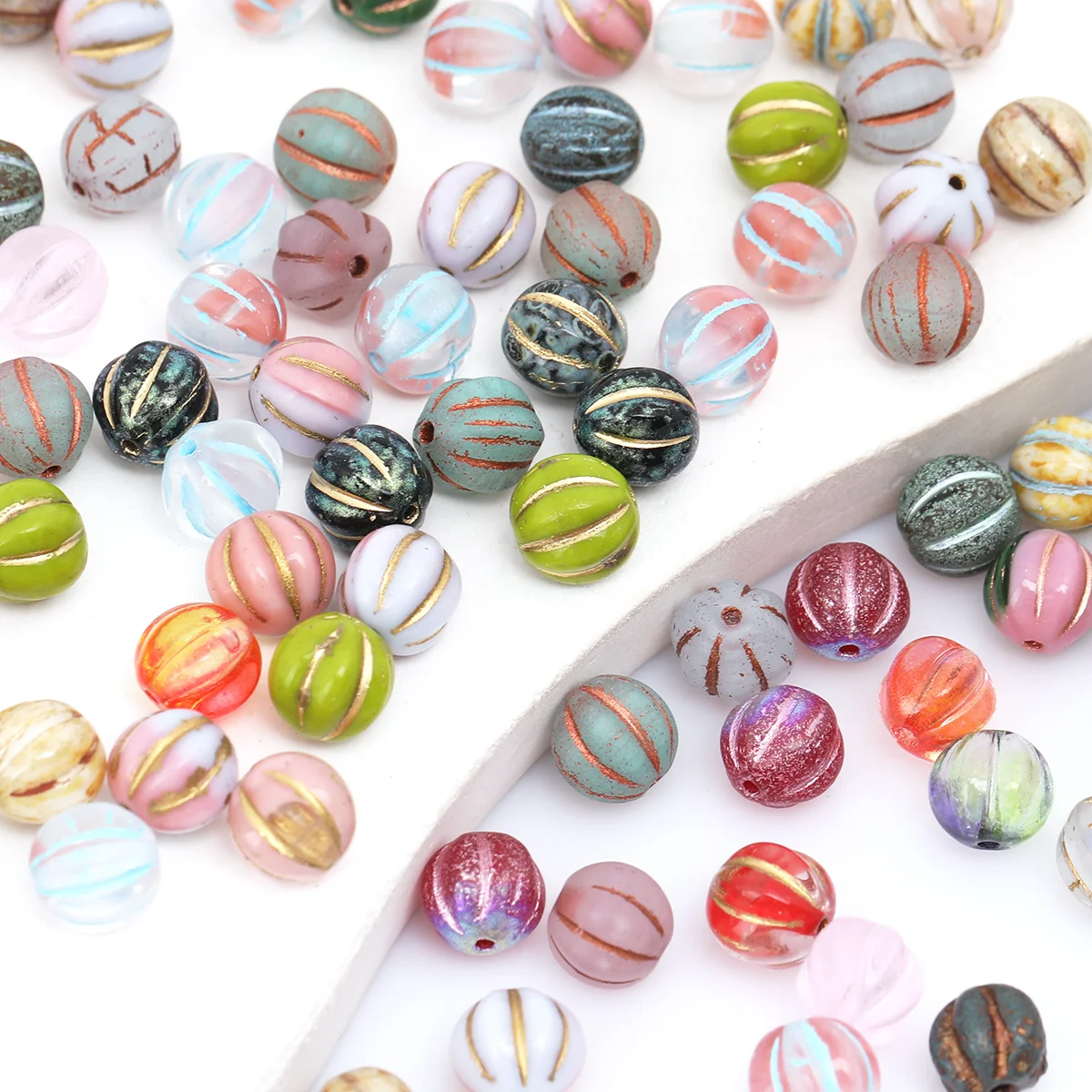 5/10pcs Random color 10mm Glass Pumpkin, Mini Round Glass Beads, For DIY Jewelry Making Supplies, Sewing Supplies