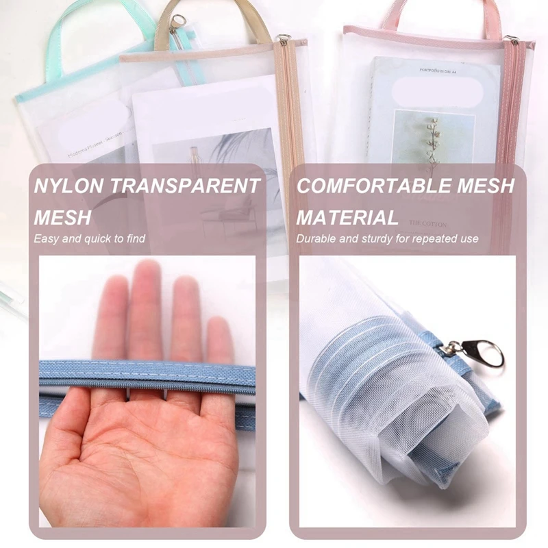 12 Pcs Mesh Zipper Pouch Bags A4 Mesh Pouch Mesh Bags With Zipper Thickened, With Portable Handle