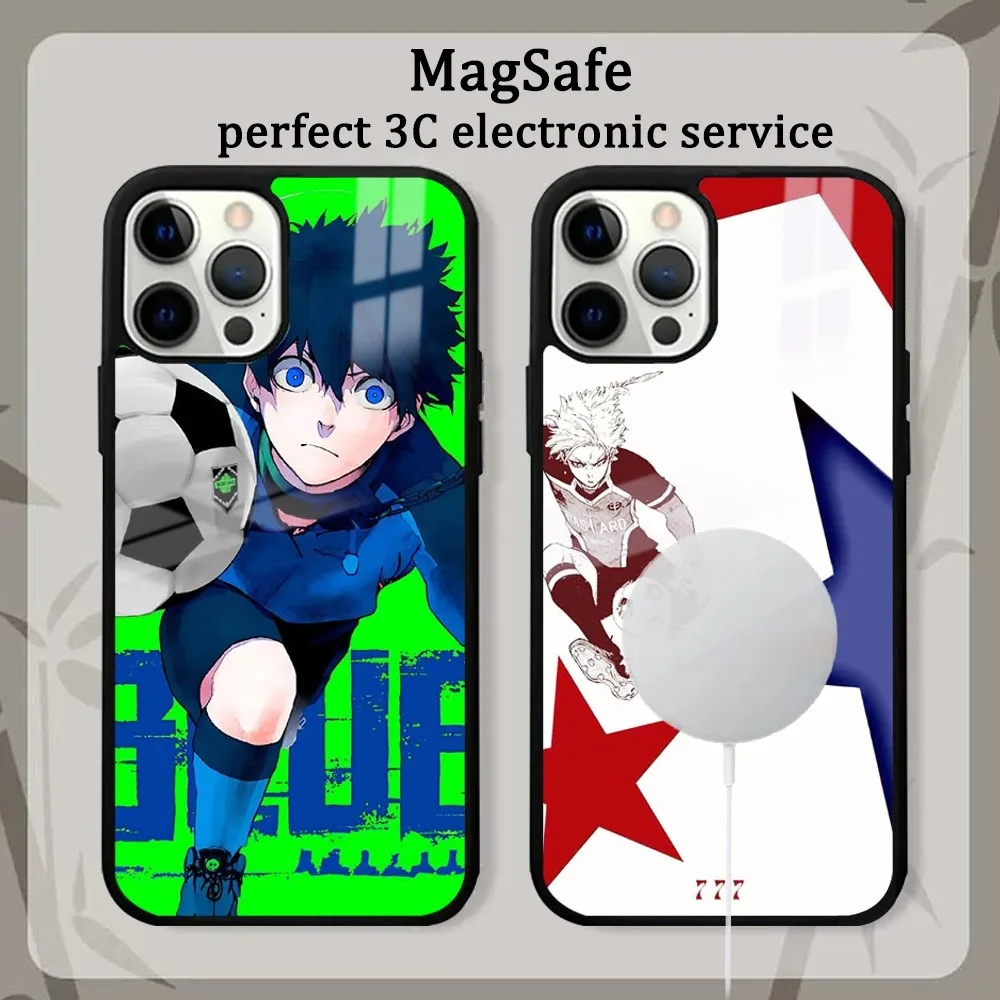 B-Blue L-Lock Anime Phone Case For iPhone 16 15 14 13 12 11 Pro Max Plus Mini Magsafe Mirror Wireless Magnetic Cover