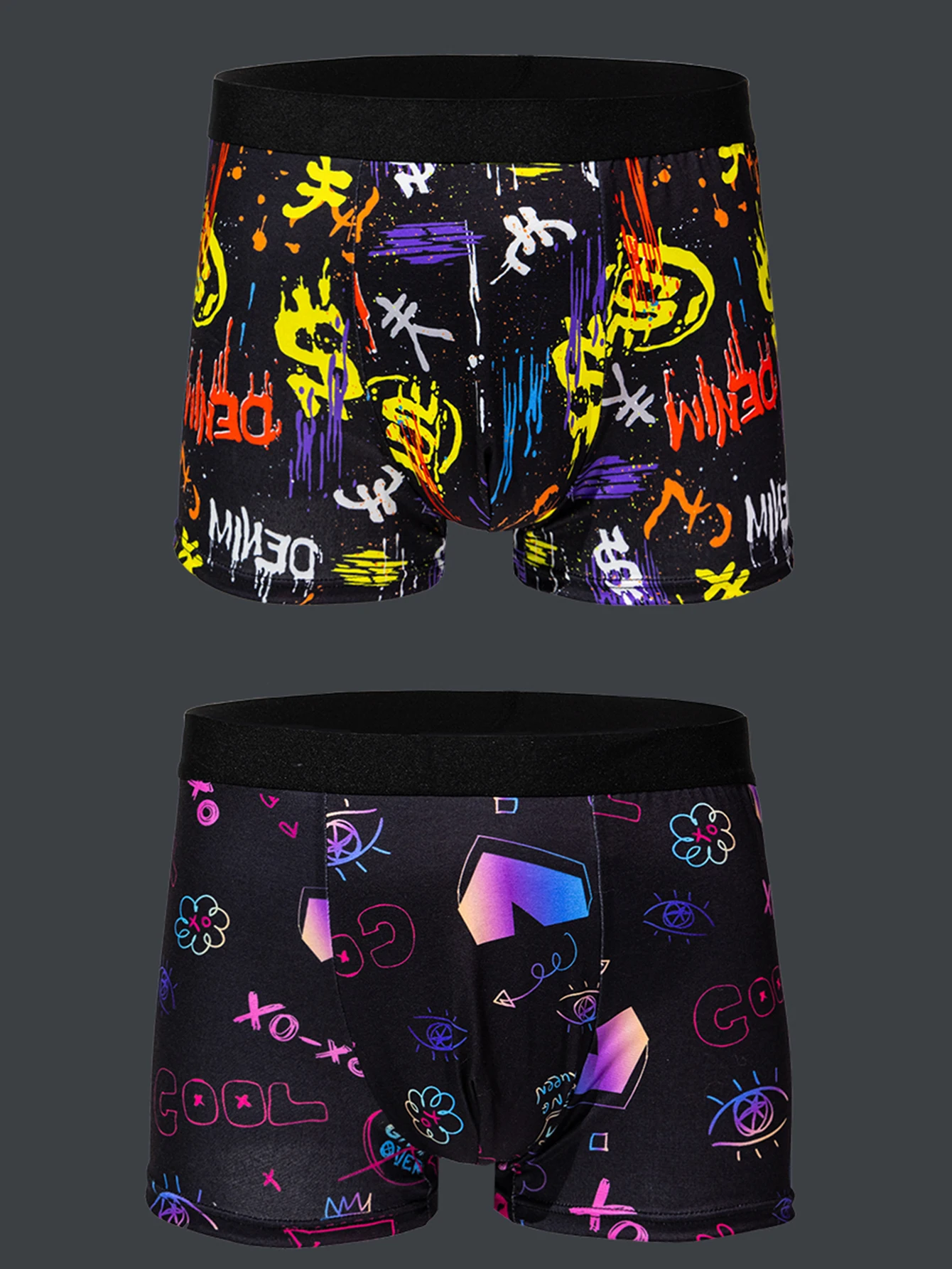5-pcs Men's trendy graffiti, pixel, cyberpunk print boxer underwear, comfortable and casual and fashionable boxer image 4