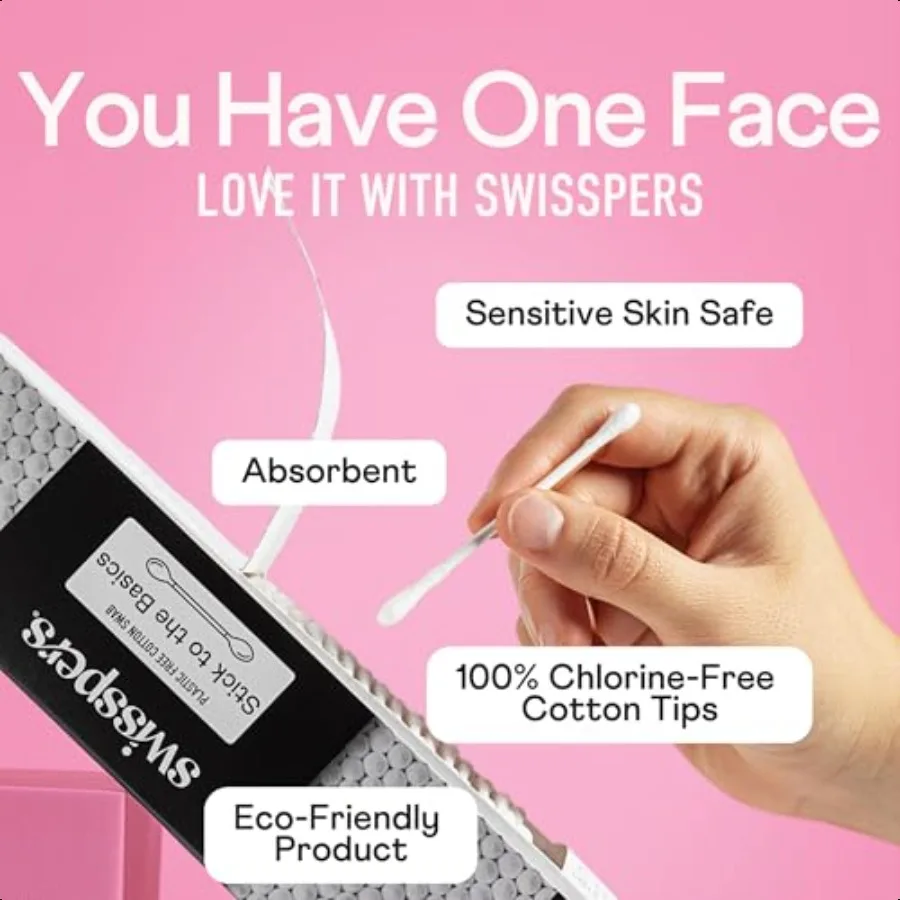 Swisspers Stick to The Basics Tamponi di cotone biodegradabili 100 PlasticFree Qtip Alternative Premium USAMade Beauty Tool f