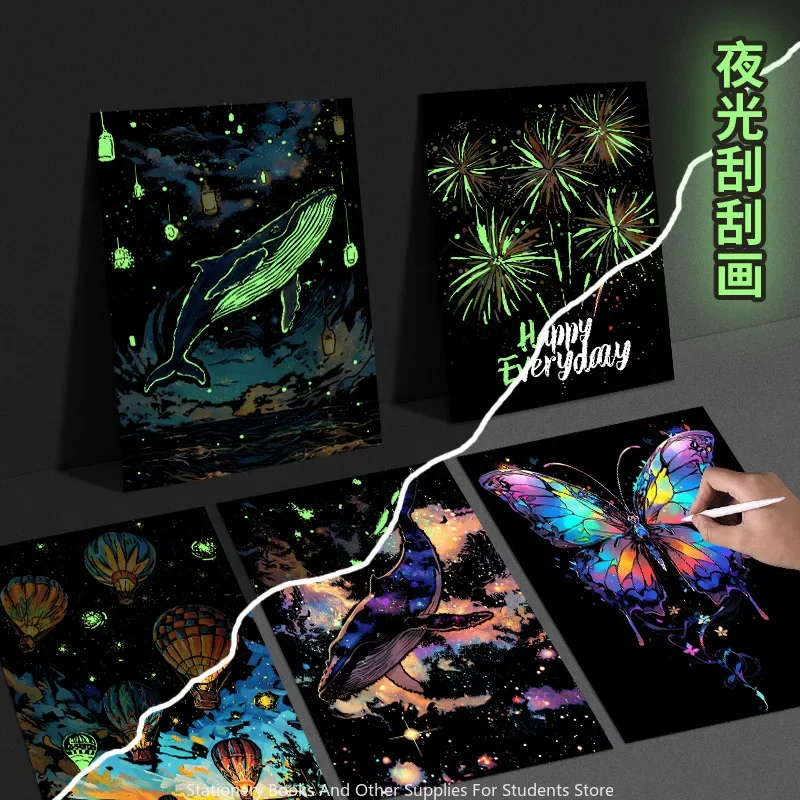 4PCS Luminous Scratch Painting A4 Adult Dazzling Scratch Paper Puzzle Handmade Creative Diy