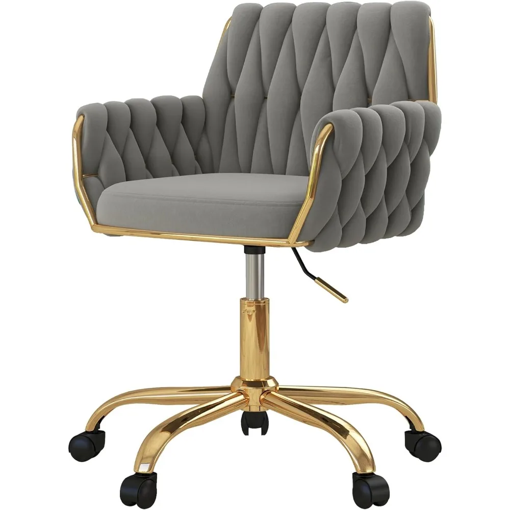 

360° swivel velvet desk chair with height adjustment for home office, golden base, suitable for teens and women