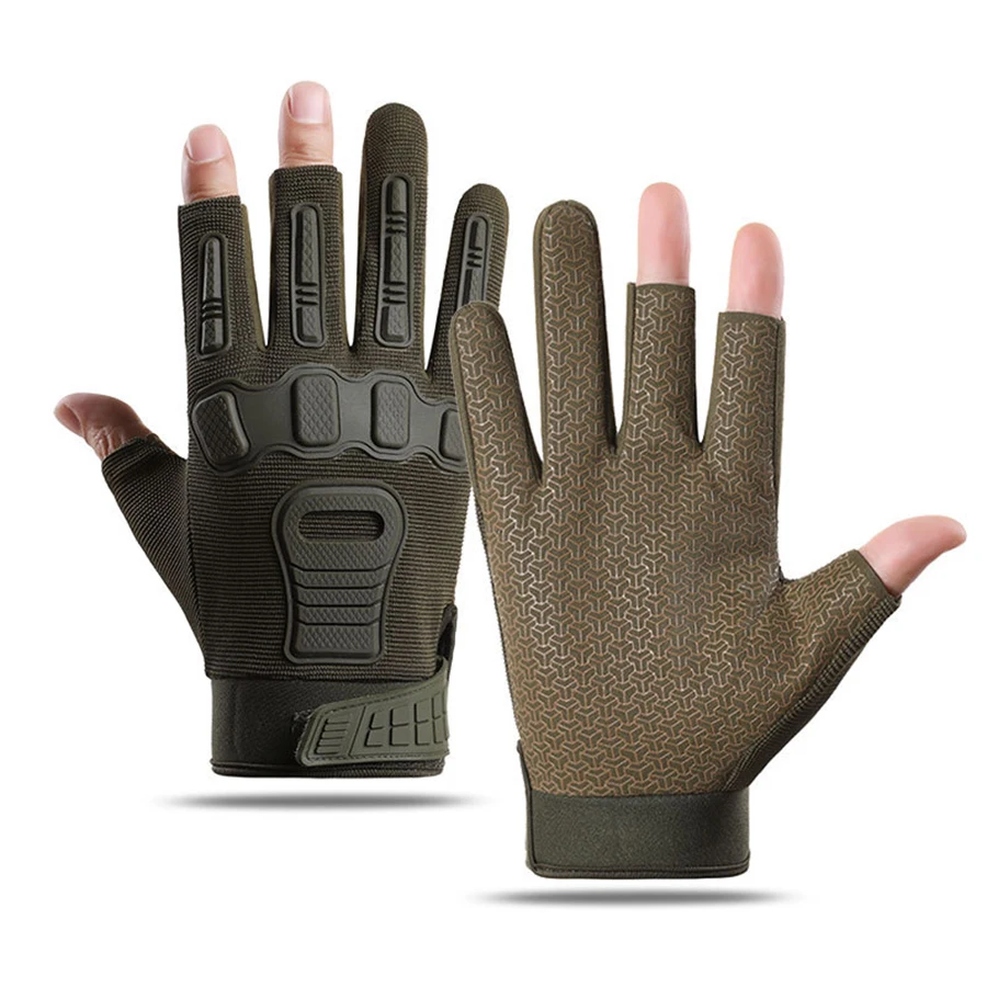 Herren-Outdoor-Kletterhandschuhe, Rutschfester Gummischutz, Freiliegende Finger, Mikrofaser-Leder-Reithandschuhe – Detail 8