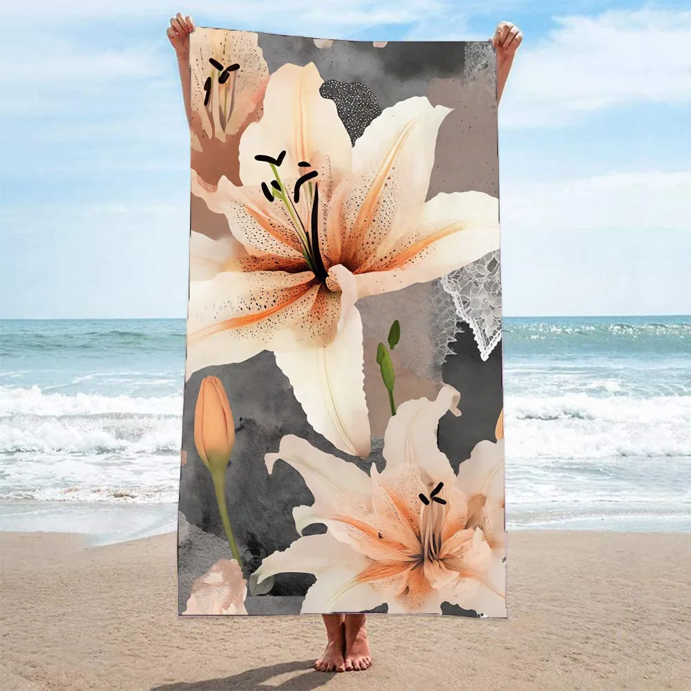 

Retro Lily Flower Patchwork Large Beach Towel,microfiber,sauna,spa,surf,swim,gym sports, wholesale, holiday gift, free shipping