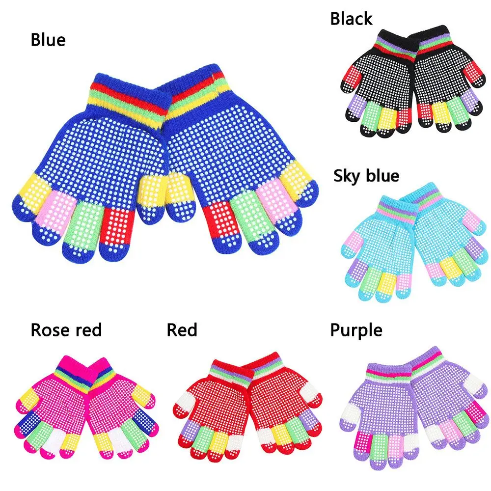 5-8 Years Winter Knitted Gloves For Girls Boys Antiskid Warm Full Finger Mittens Gloves for Children Kids