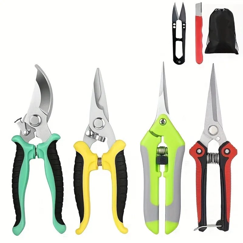 6-Piece Heavy-Duty Garden Pruning Shear Set, featuring stainless steel blades and ergonomic, non-slip handles (suitable for both left- and right-handed users). Versatile tools for pruning, harvesting fruit, and trimming branches—ideal for lawn maintenance