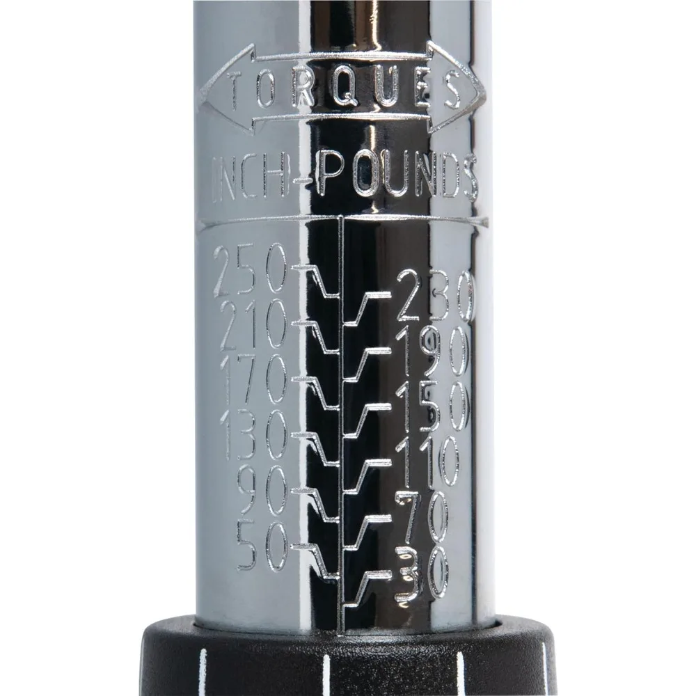Chave de torque de acionamento de 3/8 polegadas 250 polegadas/lb. - Escala dupla, clique sonoro, catraca de precisão