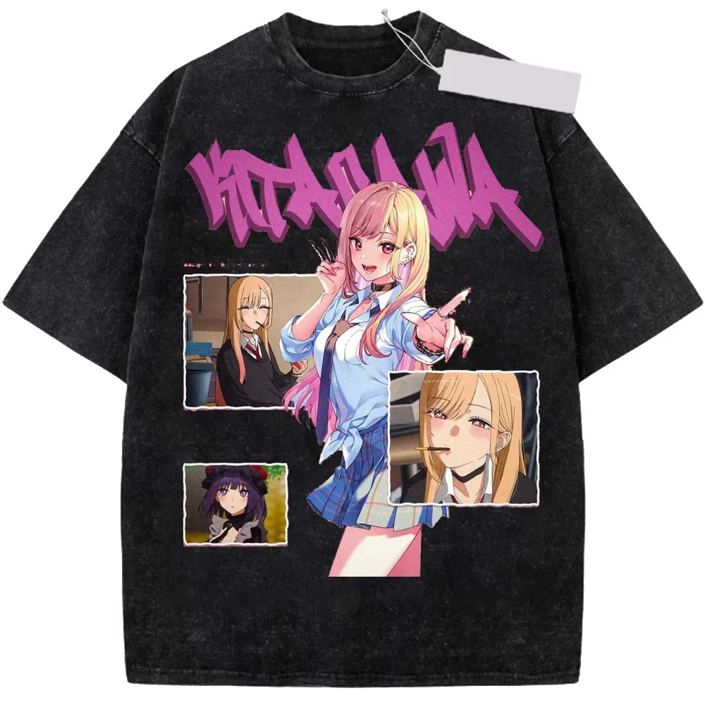 Camiseta estilo Harajuku, camiseta unissex lavada com estampa fofa de Kitagawa Marin do anime My Dress-Up Darling, camiseta feminina e masculina