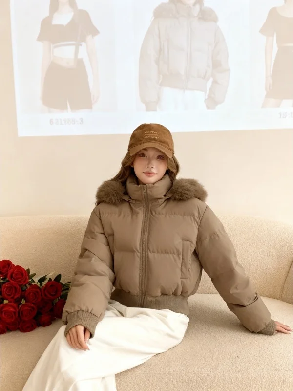 

Korean Sle Thi Casual Cotton Jaet Women's Spring Zipper New Sle Slimming Warm ort Coat Women's Faion Outerwear