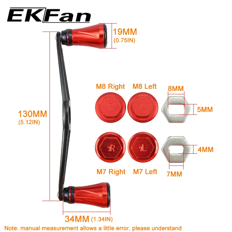 EKFan 130MM Aluminiumlegierung Doppelknopf Angelrollen-Griff Universell A/S/D 8*5/7*4mm Loch Baitcasting-Köderrollen-Griff DIY-Teile – Detail 2