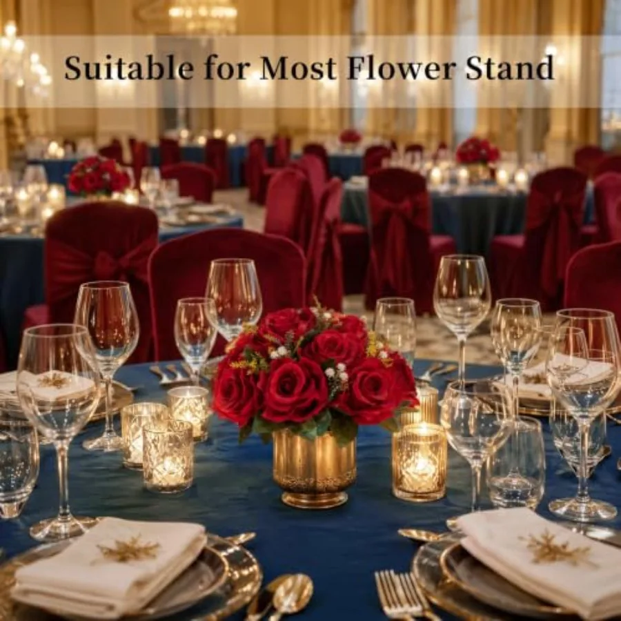 Faux Flower Centerpieces for Wedding Tables, Crimson Red Silk Roses, 9.5 Inch Kissing Balls, Easy to Use Artificial Floral Arra