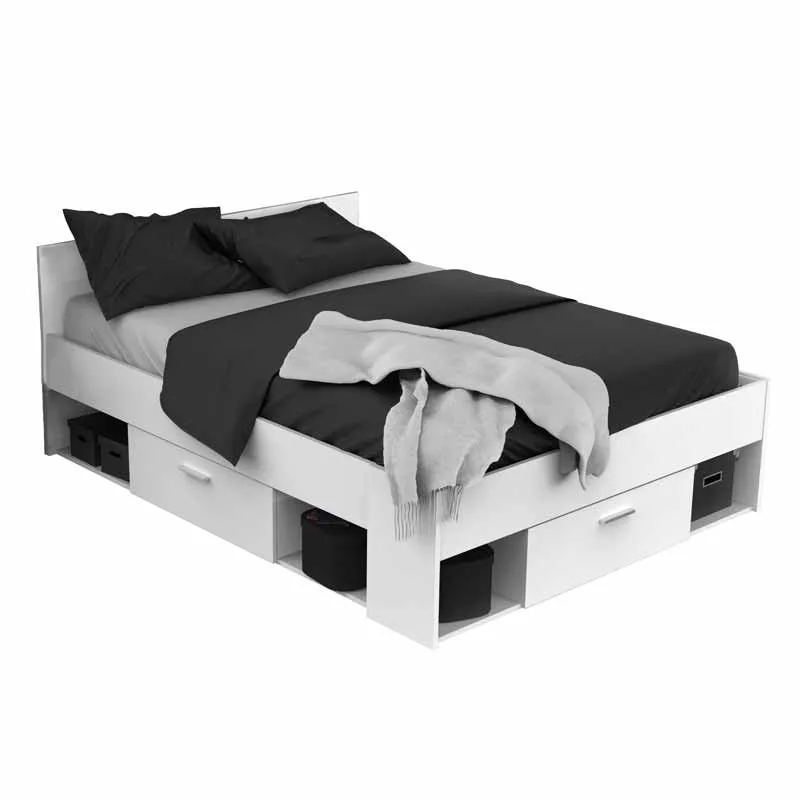 Chicago bed 3 drawers and 6 lower holes white Color bedroom double room 135/140x190/200cm