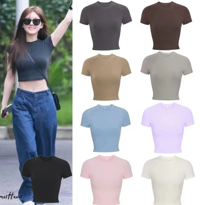 

Kardaian Gold Card Replacement Basic Sport Base Cotton T-irt Belly Button Exposure ort Sve ort Top Women's Faion
