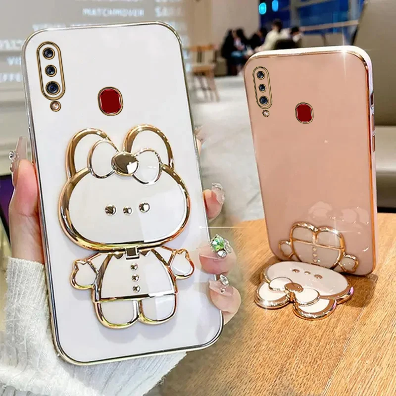 A 20S Makeup Mirror Cute Rabbit Phone Holder Case On For Samsung Galaxy A20S SamsungGalaxyA20S Girl Woman Used Back Cover