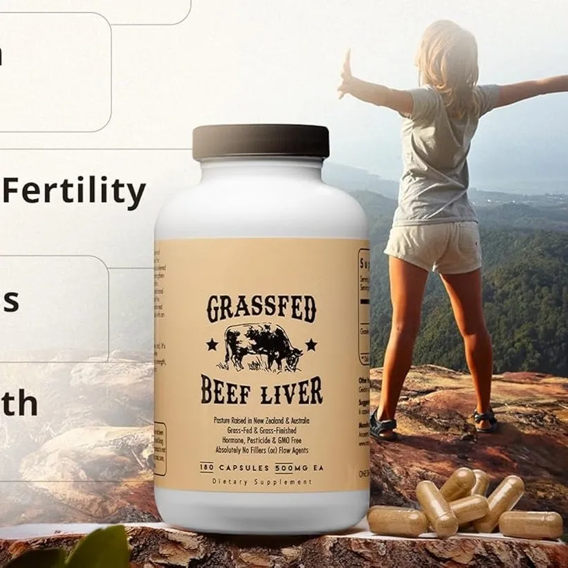 Grass Fed Beef Liver Supplement 180 Capsules - Freeze Dried for Enhanced Digestion Energy Detoxification And Immunity Full Body