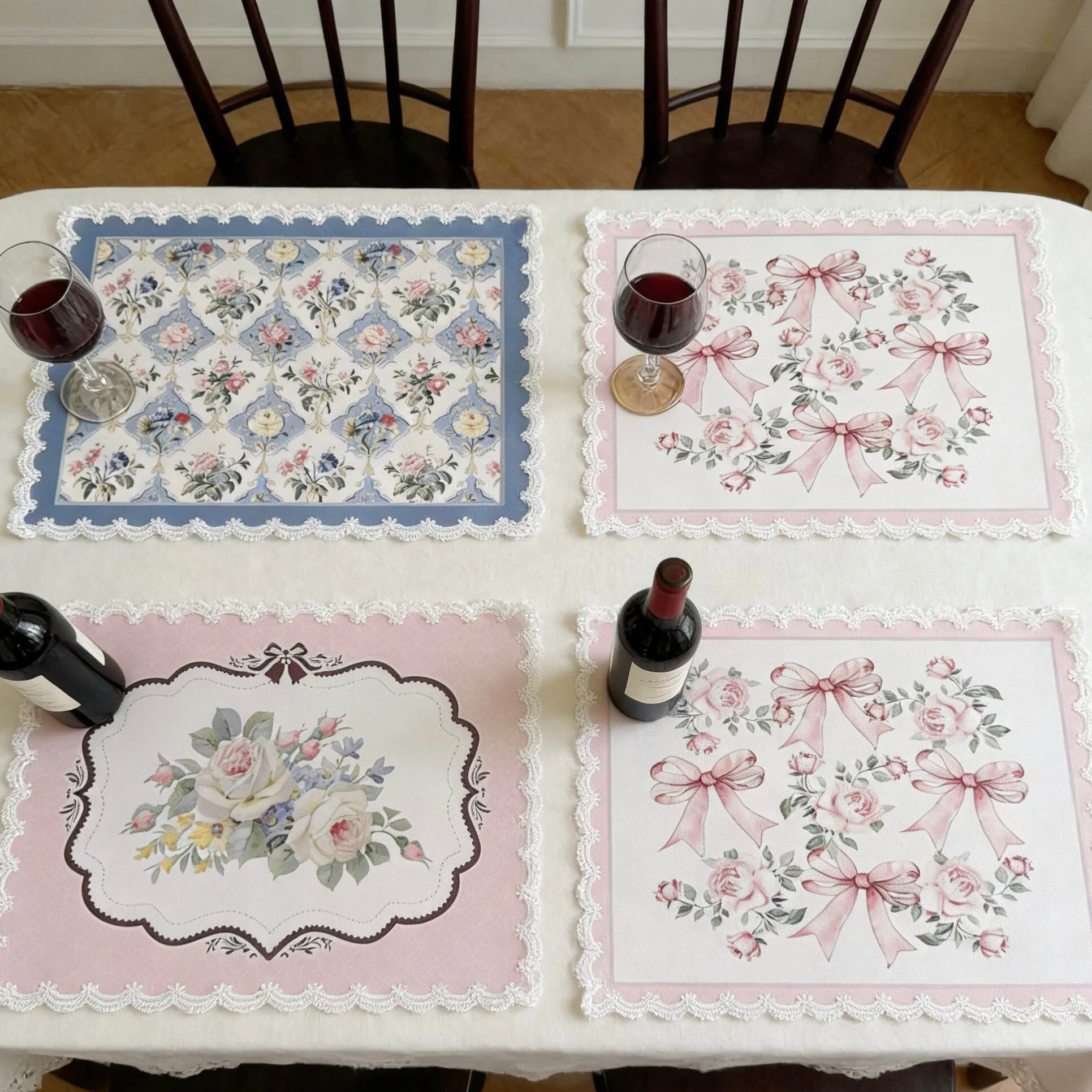 

European Retro Style Printed Placemat Waterproof Kitchen Dining Table Protective Mats Lace Coaster Home Decor Placemats Pot Mat