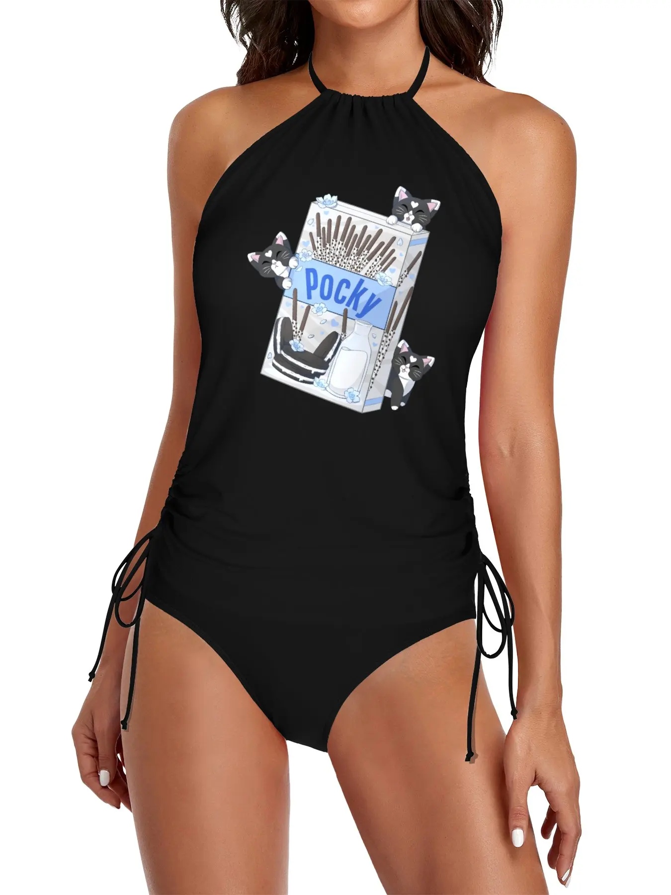 

Cookies n’ Cream Pocky Split Swimsuit Set beachwear for woman Women beachwear Swimsuit black