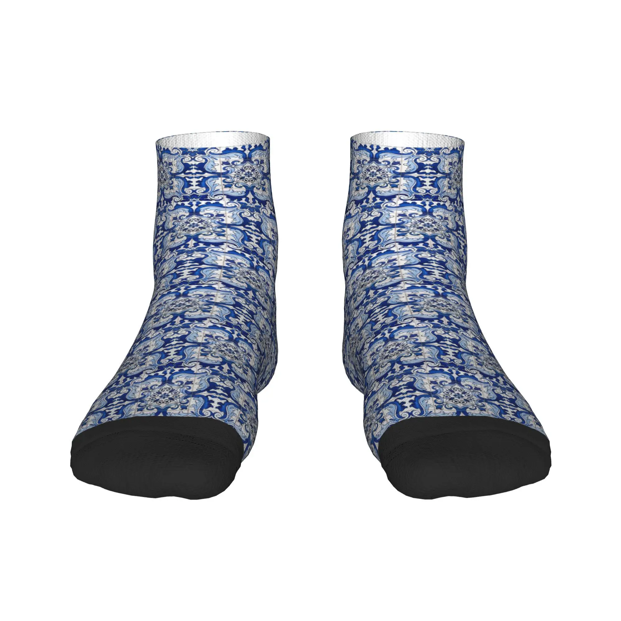 

Antique Classic Lisbon Blue Azulejo Tile Floral Pattern Socks Harajuku Stockings All Season Socks Accessories for Unisex Gifts
