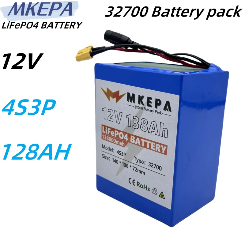 

32700 Lifepo4 Battery 12V Battery Pack 138000mAh 4S3P Built-in 40A Balanced BMS for Electric Boat and Uninterrupted Power Supply