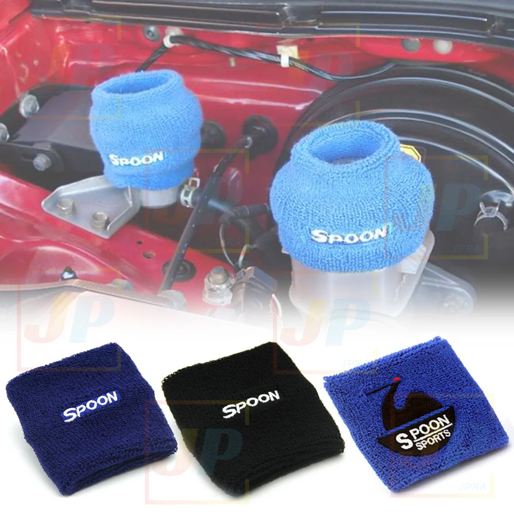 1pc SPOON JDM Racing Style Car Reservoir Brake Clutch Oil Tank Cap Sock Sport Sweat Band Wrist strap Car Styling Universal Blue