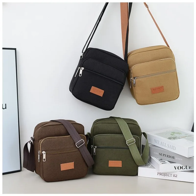 

Small Square Crossbody Bag Multi-layer Canvas Abrasion-resistant Business Cash Register Construction Work Single-shoulder Bag