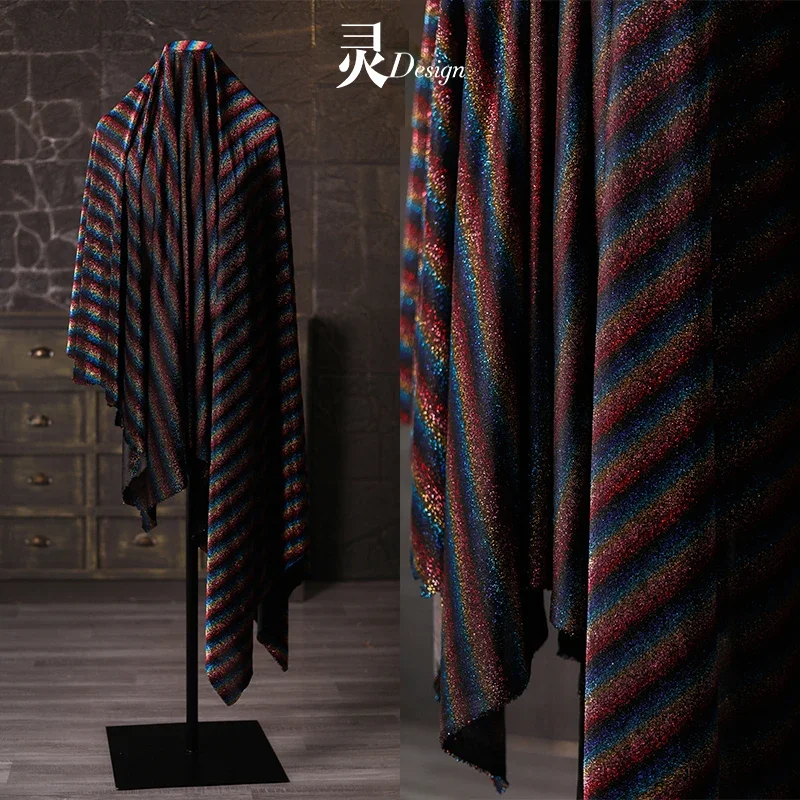 

Полосатая градиентная трикотажная сетчатая ткань для одежды, платья, съемки, ткань, дизайнерская ткань для шитья своими руками, материал по метрам