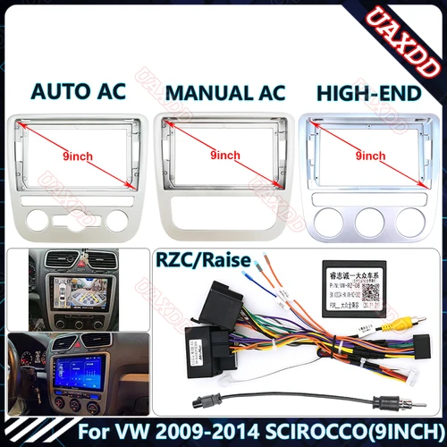 Panel de fascias de plástico para Radio de coche, 2 Din, instalación de marco de tablero, cables de reproducción Multimedia Android para VW 2009-2014SCIROCCO9inch