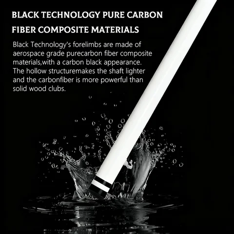 Eje de billar blanco de fibra de carbono 100%, tecnología negra, baja desviación Pro/cone cónico, eje de repuesto adicional para palo de billar