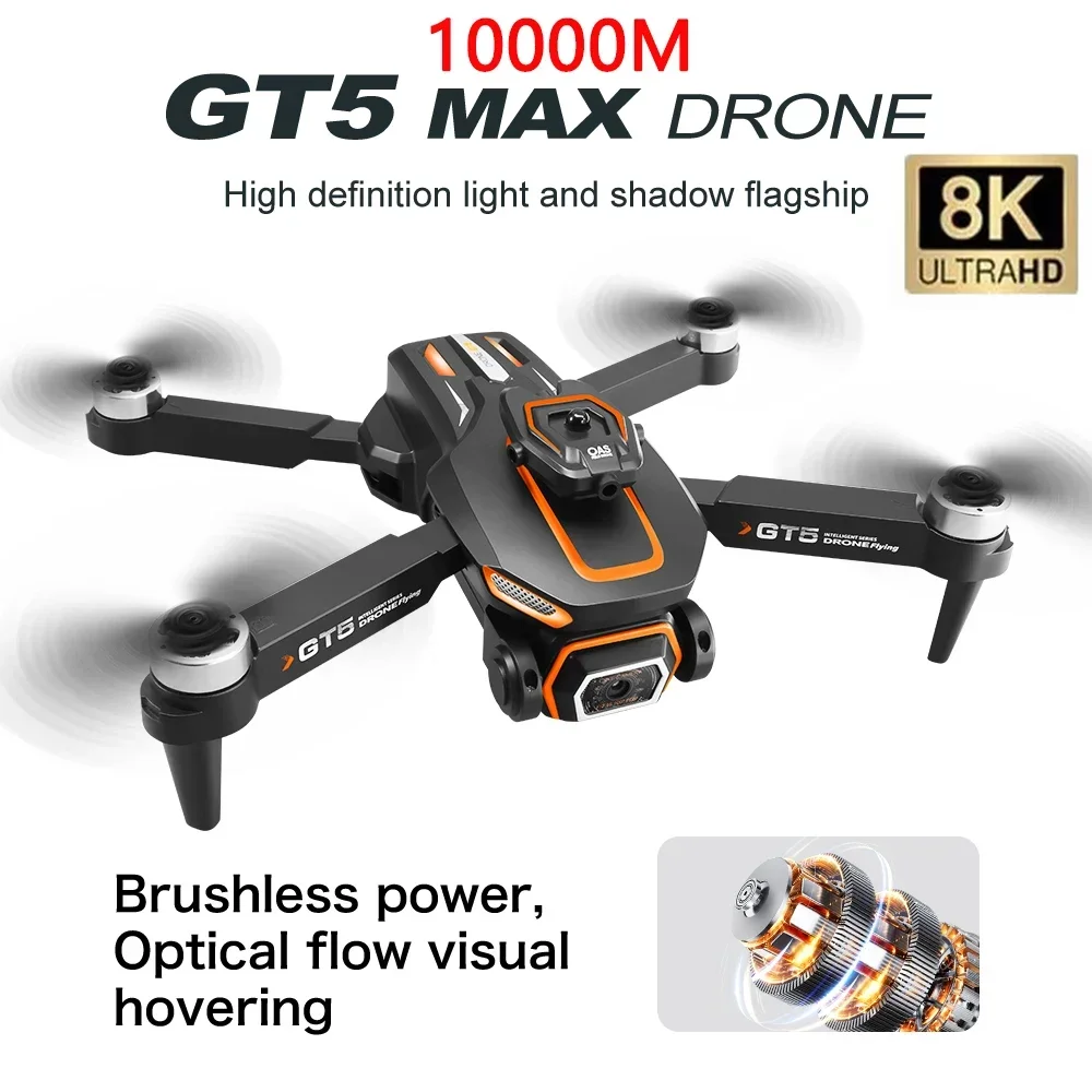 GT5 Mini Rc Drone 4K 8K HD Podwójna kamera Bezszczotkowe unikanie przeszkód RC Samolot Aerial Photoflow Profesjonalny składany quadcopter