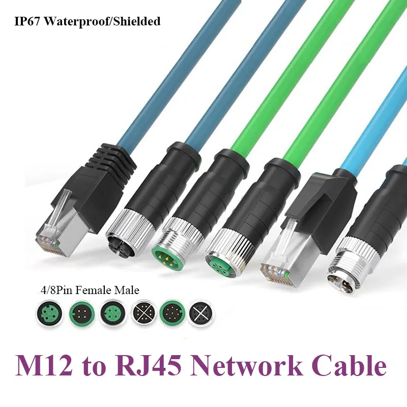 M12 to RJ45 Network Cable for Cognex Shielded M12 8Pin 4Pin X/A/D type Encoding Connecotr to RJ45 Ethernet Profinet Line Wire — купить у AliExpress WW