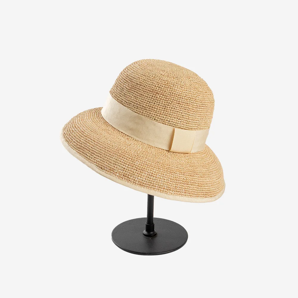 USPOP Fashion Casual Foldable Handmade Crochet Raffia Straw Hat with Hem Straw Sun Hat Women Spring Summer Bucket Hats