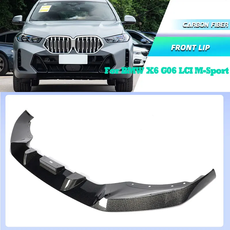 

Автомобильный передний бампер из углеродного волокна, спойлер для BMW X6 G06 LCI M-Sport 2023 2024, гоночный передний фартук для подбородка, комплекты кузова