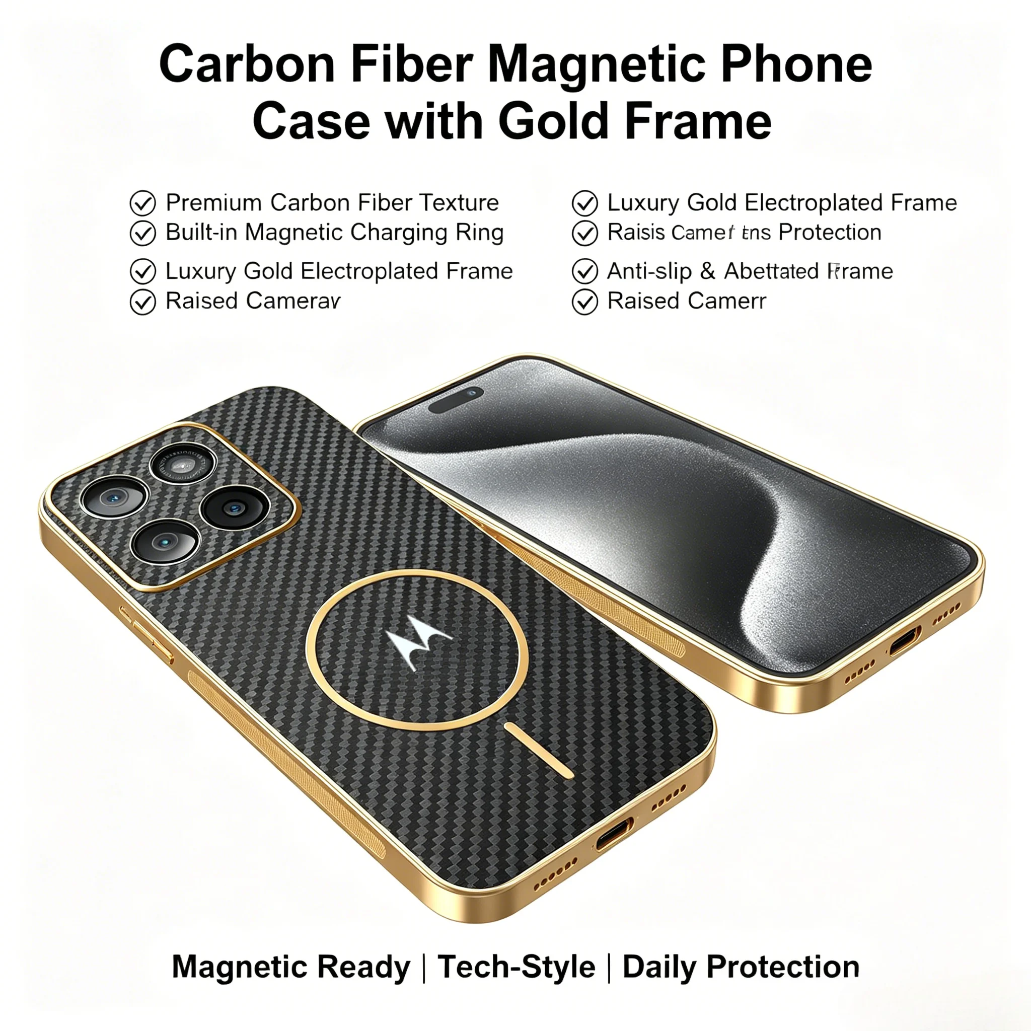 Capa de fibra de carbono para negócios, capa com textura de fibra de carbono para Motorola Signature Edge 70 Pro Fusion+ 60 50 G87/77/67 G57/47/37 Power para MagSafe
