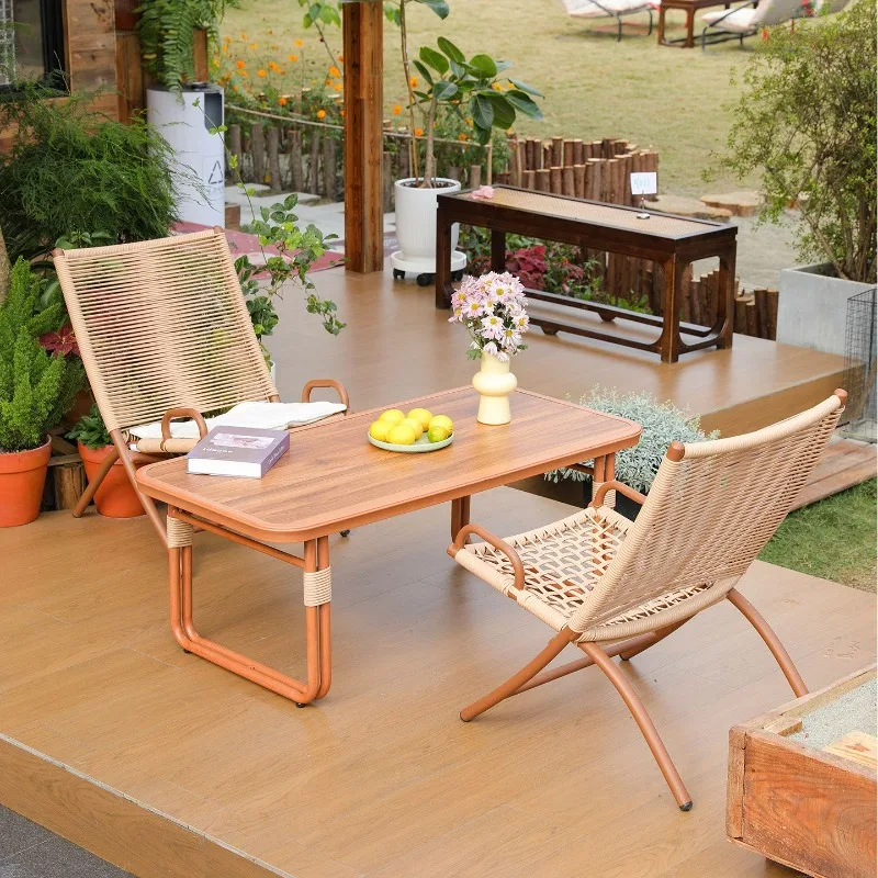 Outdoor tables and chairs, courtyard, open-air outdoor rattan balcony, leisure chairs, commercial Internet celebrity tea table