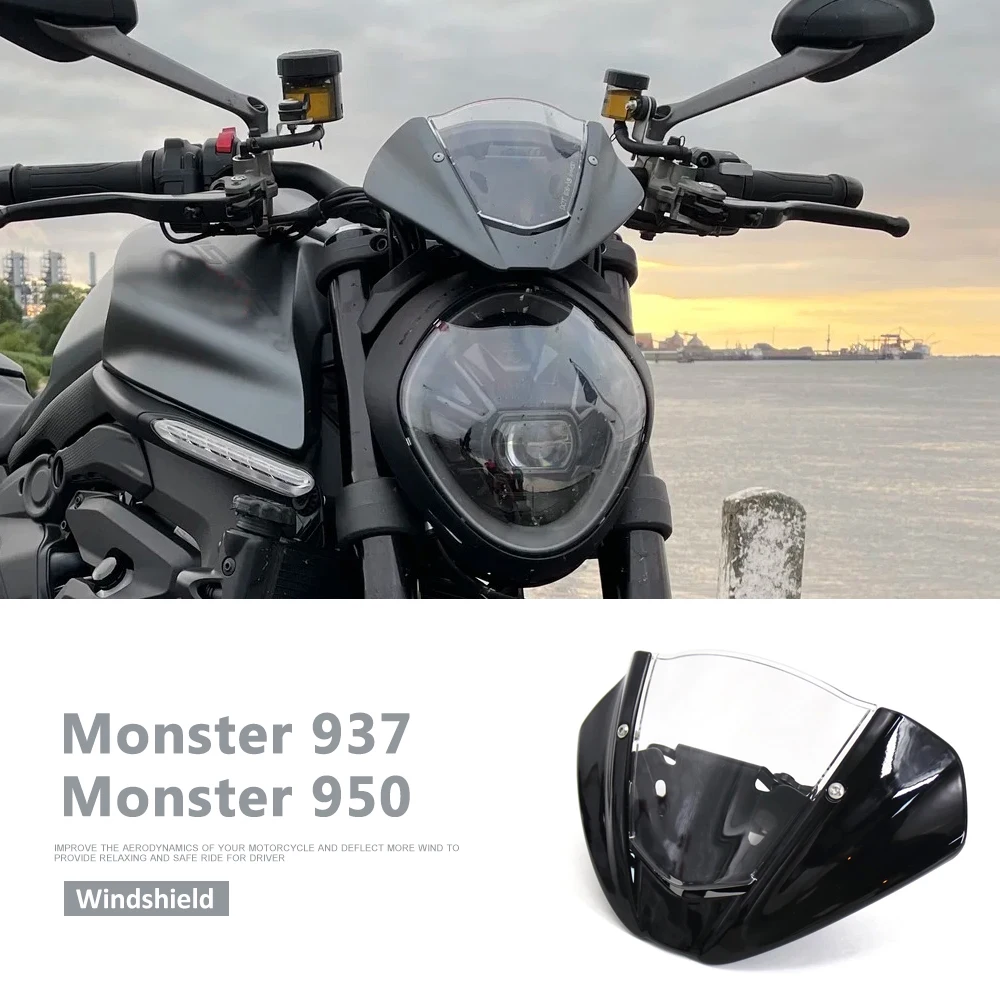 

New For Ducati Monster 937 MONSTER 950 Windscreen Windshield Wind Deflector Shield Screen Visor Glass with Bracket 2021-2024
