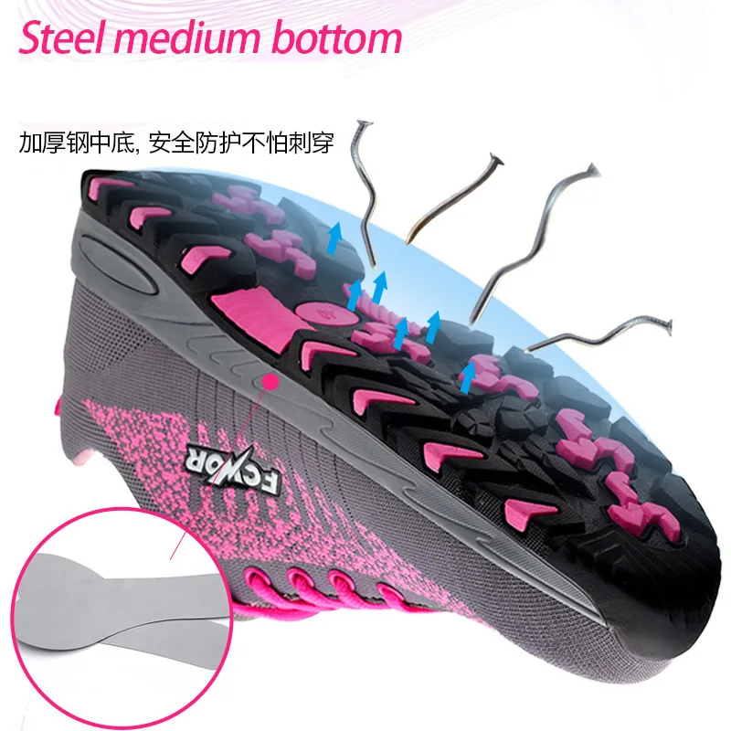 Safety Shoes for Women Steel Toe  Sneakers Puncture  Lightweight  Boots Female Pink Small Size