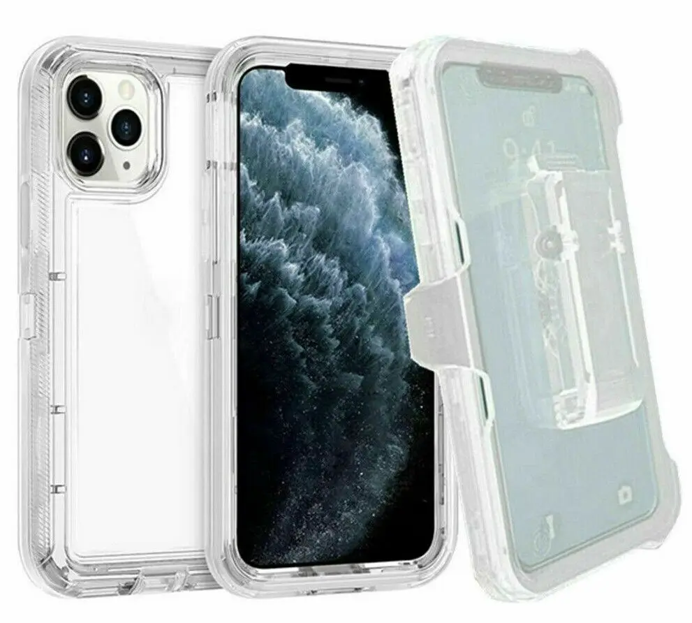 Clear Armor Phone Cases For iPhone 16 15 11 Pro Max 12 13 Mini 14Plus X XS XR Shockproof Defender Hard Case Cover with Belt Clip