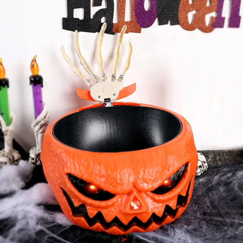 

For Halloween Pumpkin Fruit Plate Electric Sound Glowing Ghost Hand Candy Bowl Bar Haunted House Decoration Props