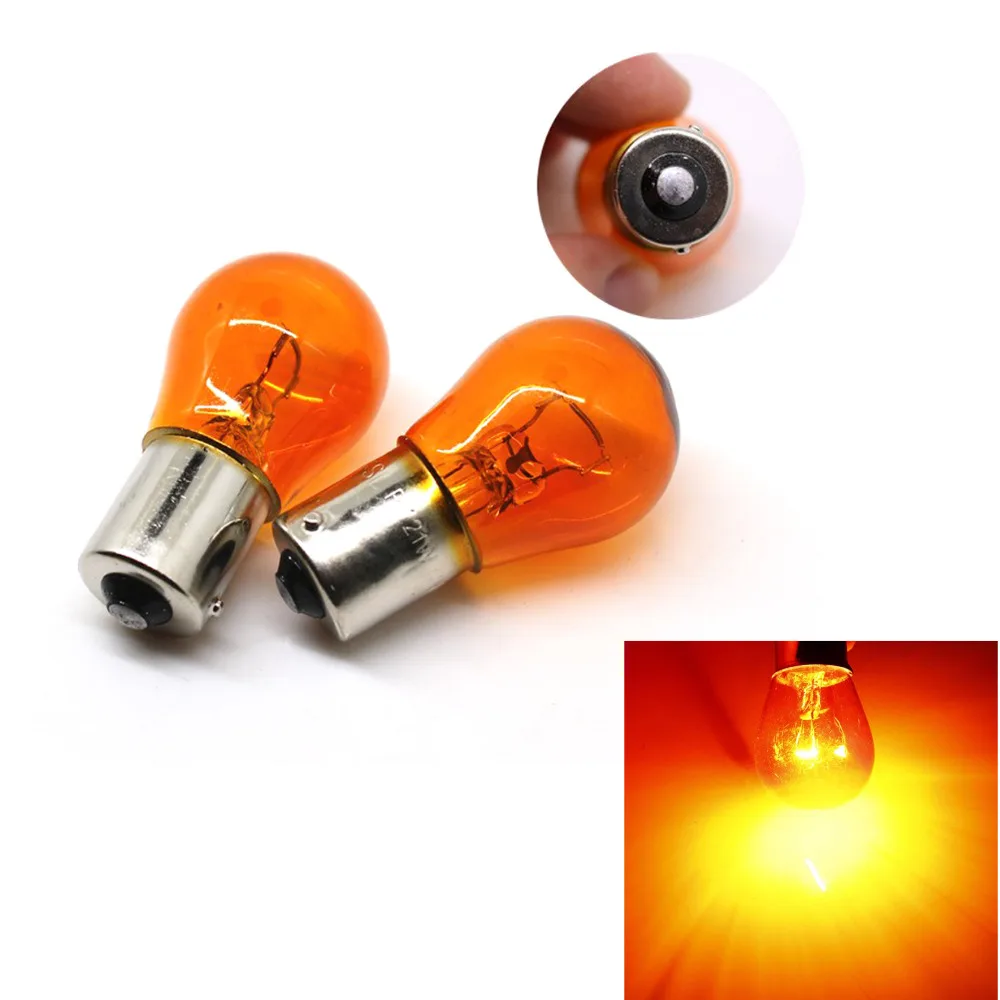 2pcs Car P21W 1156 BA15S Amber Auto Scooter Indicator Break Parking Turn Light Bulb Lamp 21W DC12V Halogen Lamp Bulbs Accessory