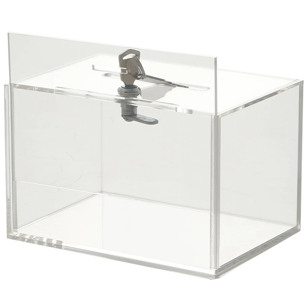 

1pc Transparent Piggy Bank Display Box Acrylic Donation Box with Lock for Fundraising Suggestion Mail Storage