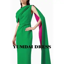 YUMDAI Dubai Green Pleated One Shoulder Sleeve Dress Bridal Wedding Elegant Party Guest Dress Special Event Formal Occasion Gown